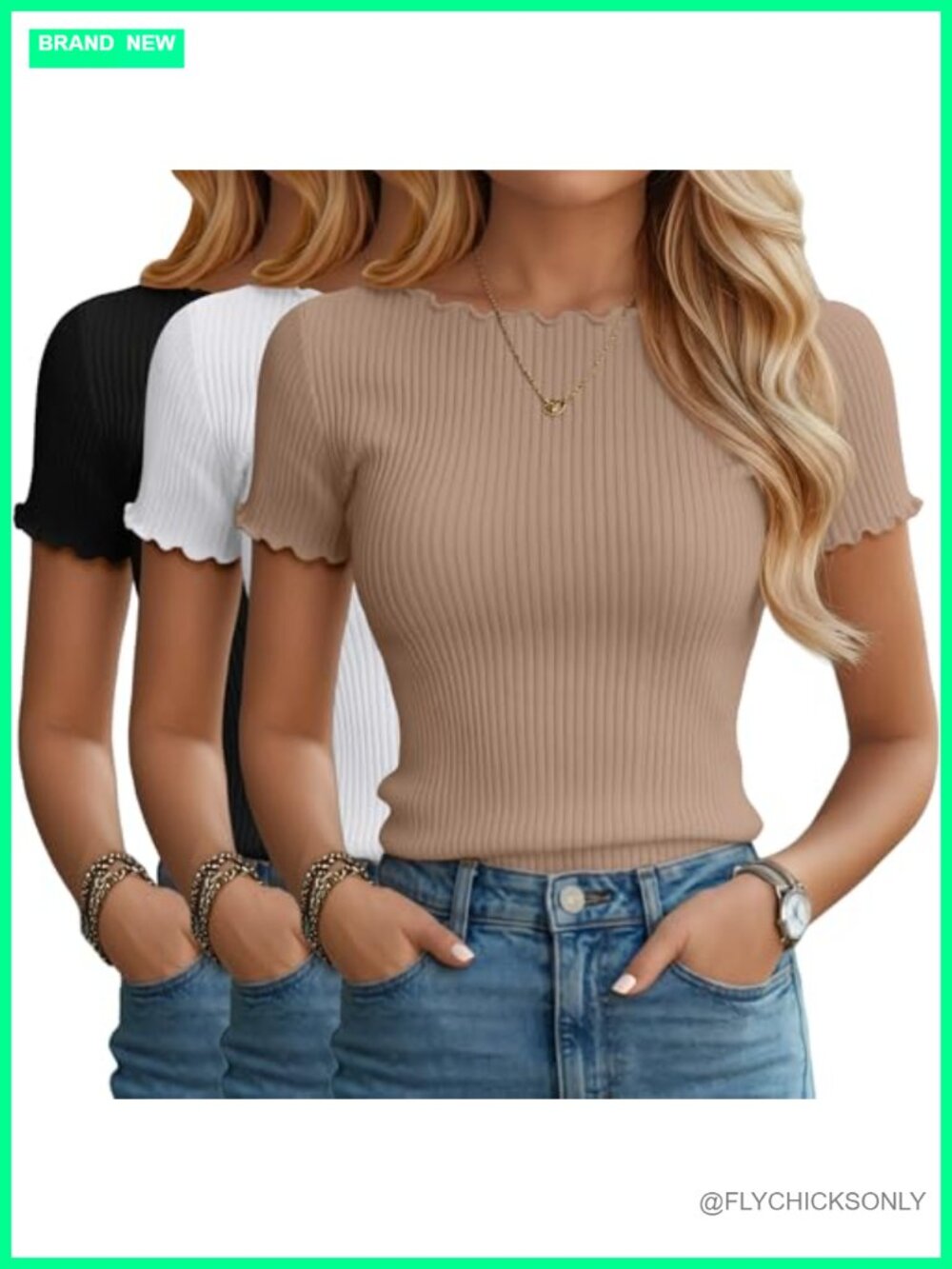 3 Pack Womens Boat Neck Lettuce Trim Crop Top Short Sleeve Rayon Spandex